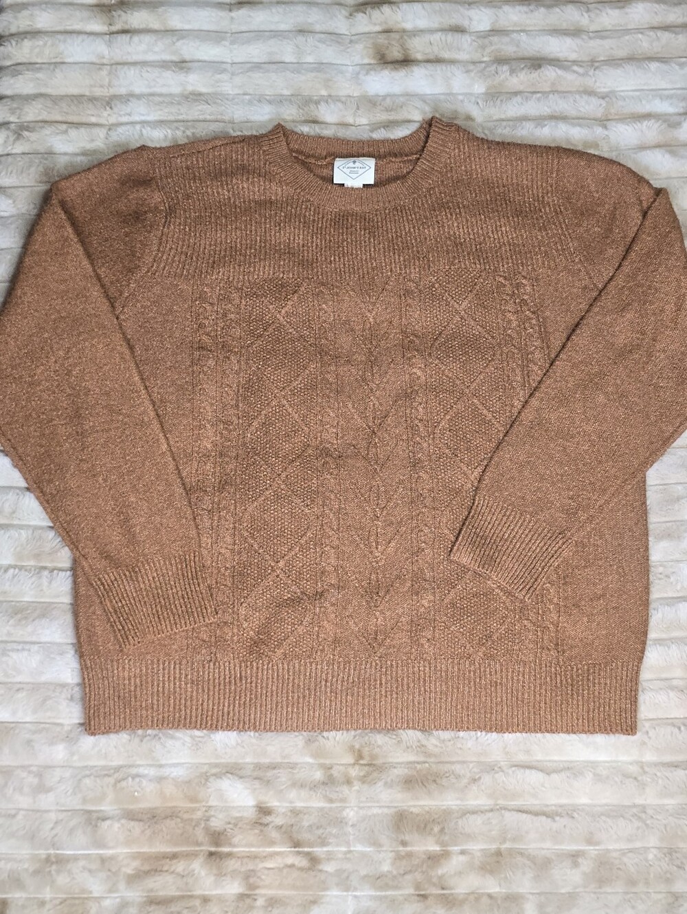 St. John's Bay Brown Cable Knit Crewneck Sweater Vintage Academia Large